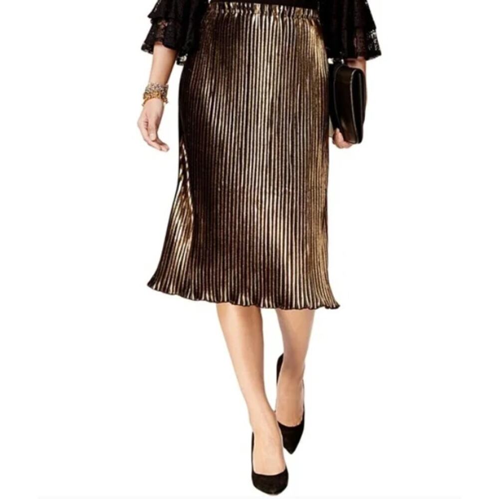 NY Collection Metallic Gold Shimmer Cocktail Holiday Formal Party Skirt S NWT